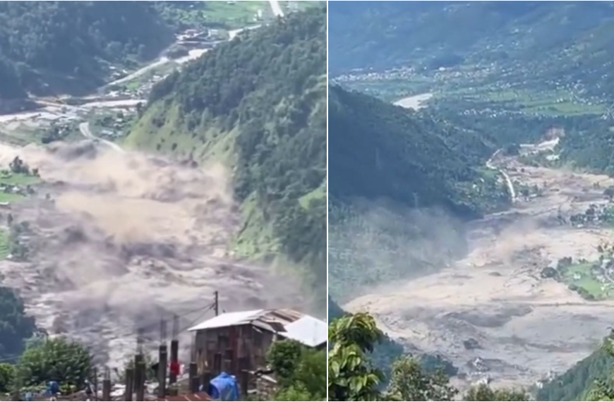 भोटेकोसीको बाढीले रसुवा बजार र भन्सार सबै बगायो
