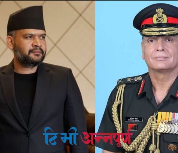 प्रधानमन्त्री बालेनलाई भेट्दै भारतीय सेनाप्रमुख