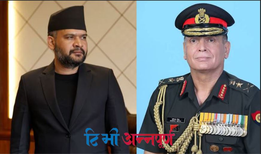 प्रधानमन्त्री बालेनलाई भेट्दै भारतीय सेनाप्रमुख