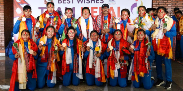 स्वदेश फर्कियो कास्य विजेता नेपाली महिला कबड्डी टोली