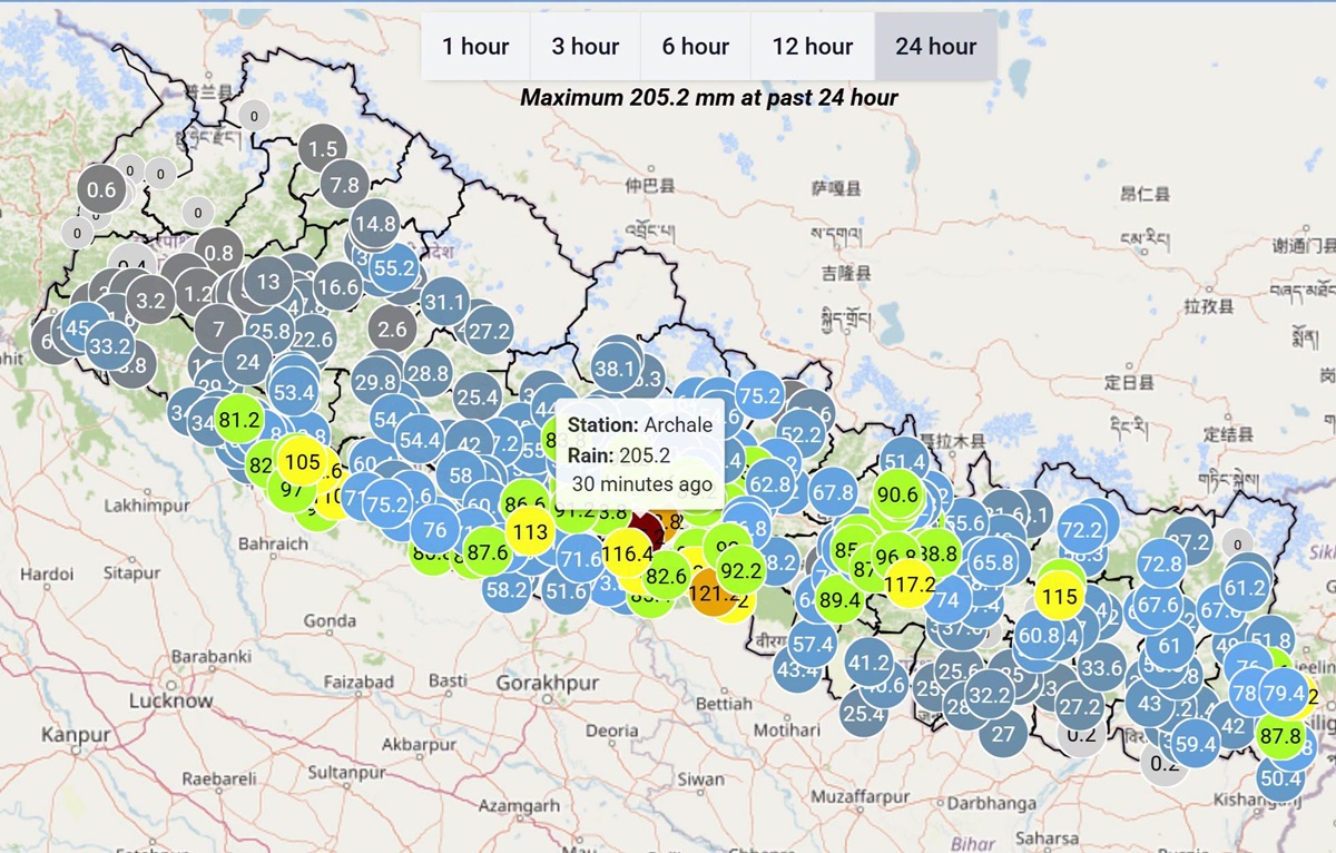 पछिल्लो २४ घण्टामा पाल्पाको अर्चलेमा सर्वाधिक २०५.२…